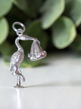 STORK Sterling silver bracelet charm, New Baby New Mom